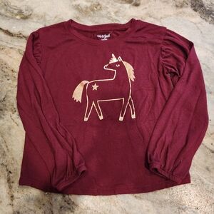 Cat & Jack Kids Unicorn Maroon Long Sleeve Top